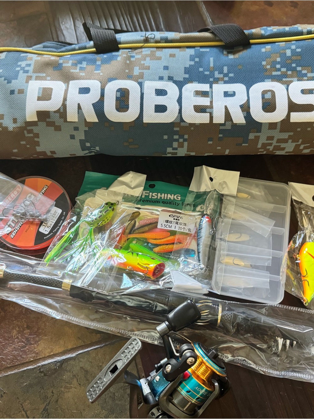 Proberos Blue Camouflage Fishing Rod and Tackle Kit